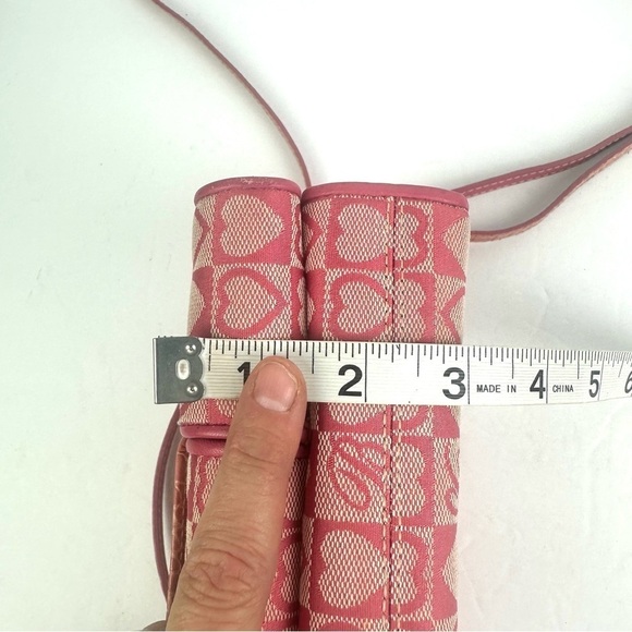 Brighton Crossbody Wallet Pink Mix Croc Canvas Leather Hearts Purse Vintage - Picture 12 of 13